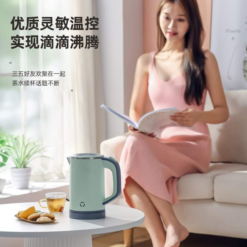 家用电热水壶110V烧水壶加厚不锈钢双层保温便携式烧水壶