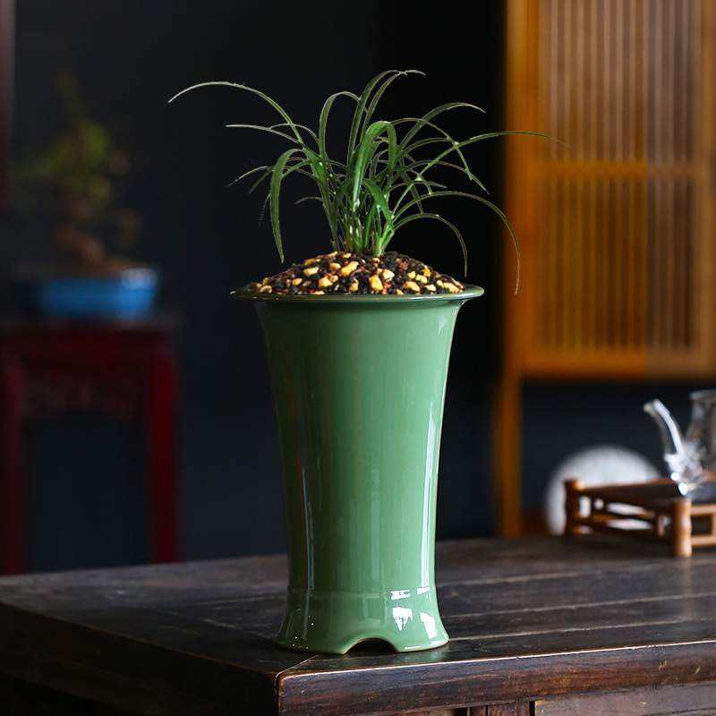 精品兰花盆紫砂花盆陶瓷釉盆春兰建兰墨兰蕙兰高端新中式兰盆