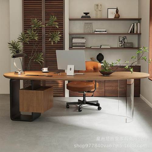 简约现代弧形全实木办公桌书桌大班台设计师电脑桌工作台老板桌子