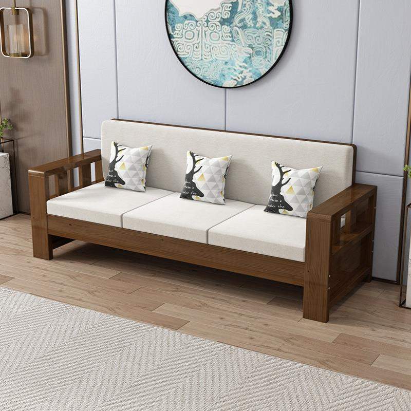 新中式实木沙发组合 简约客厅冬夏两用纯木质家具 经济小户型沙发