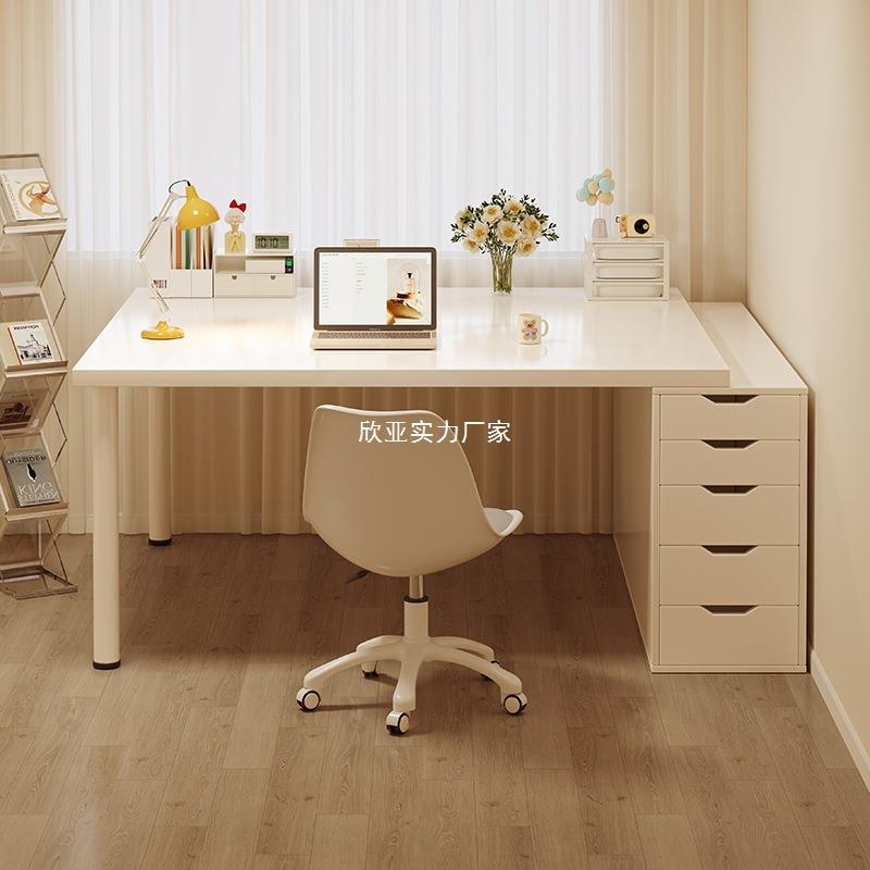 双人书桌学生家用电脑桌台式女生卧室桌子办公学习桌奶油风化妆桌