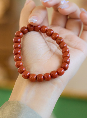 川料凉山天然南红玛瑙手串满肉柿子红老邢桶珠直切玛瑙手链女