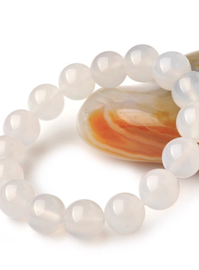天然白玛瑙手链女款单圈素圈手链串珠冰种白色玉髓玛瑙手串