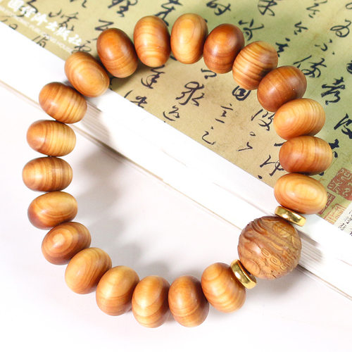 崖柏手串陈化料桶珠算盘珠单圈男女情侣手链饰品