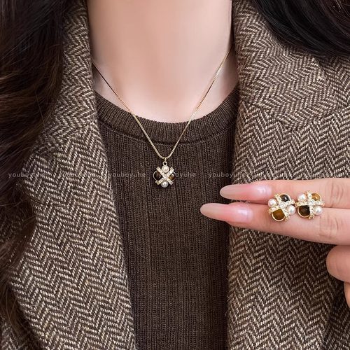 vintage虎眼石珍珠项链女轻奢小众锁骨链高级感2025新款网红配饰