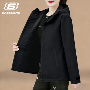 斯凯奇运动外套女款连帽梭织防风防泼水户外跑步登山春季拉链夹克