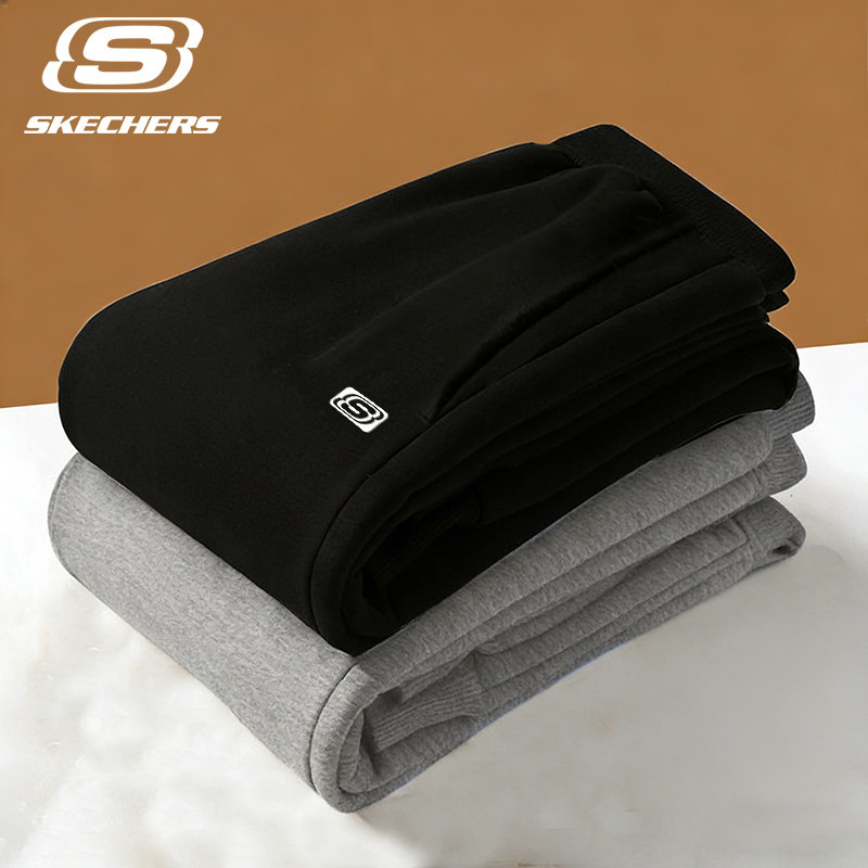 斯凯奇美式复古加绒男裤针织卫裤休闲保暖大码宽松新款外穿运动裤