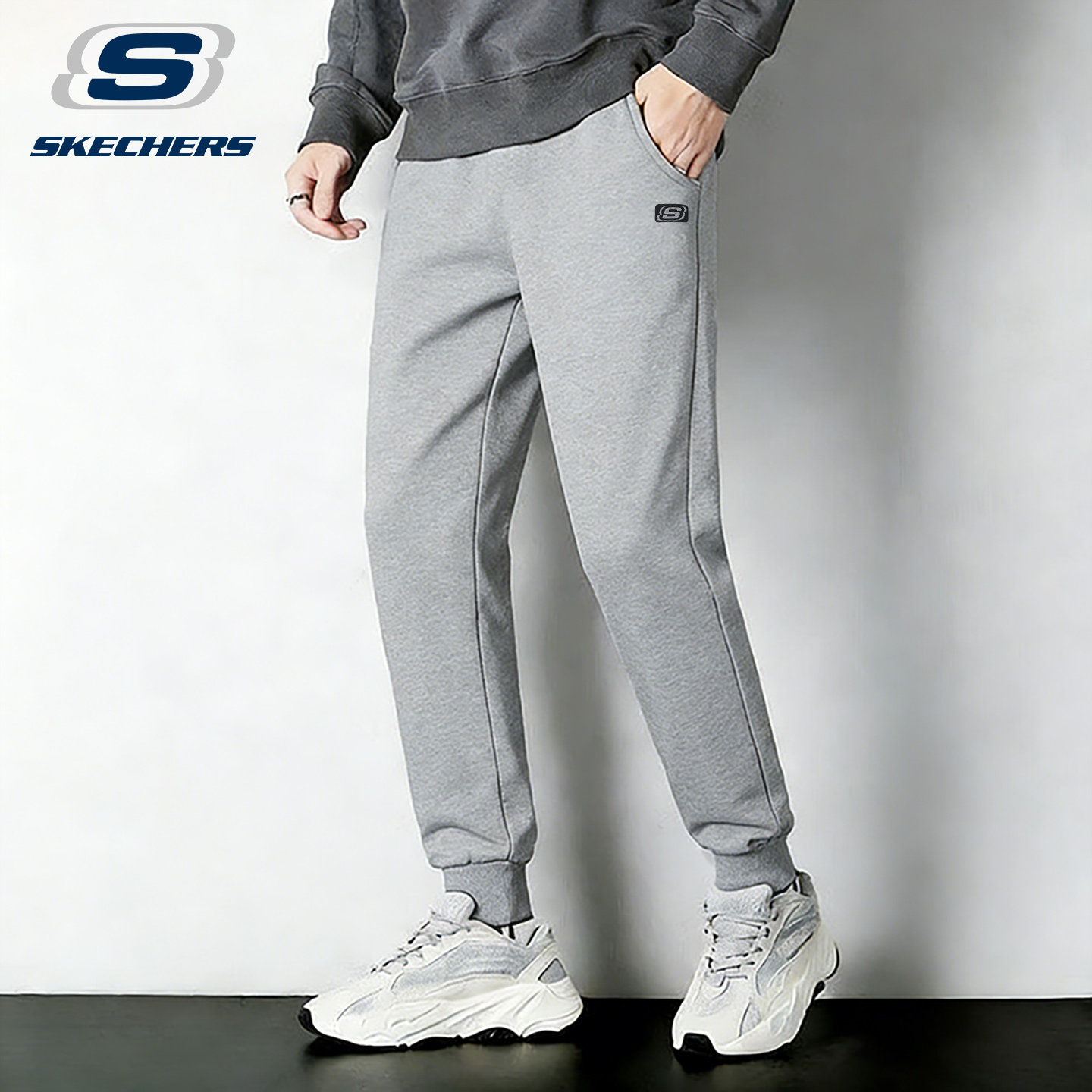 斯凯奇运动裤男裤春季宽松大码休闲卫裤青少年跑步针织束脚长裤子