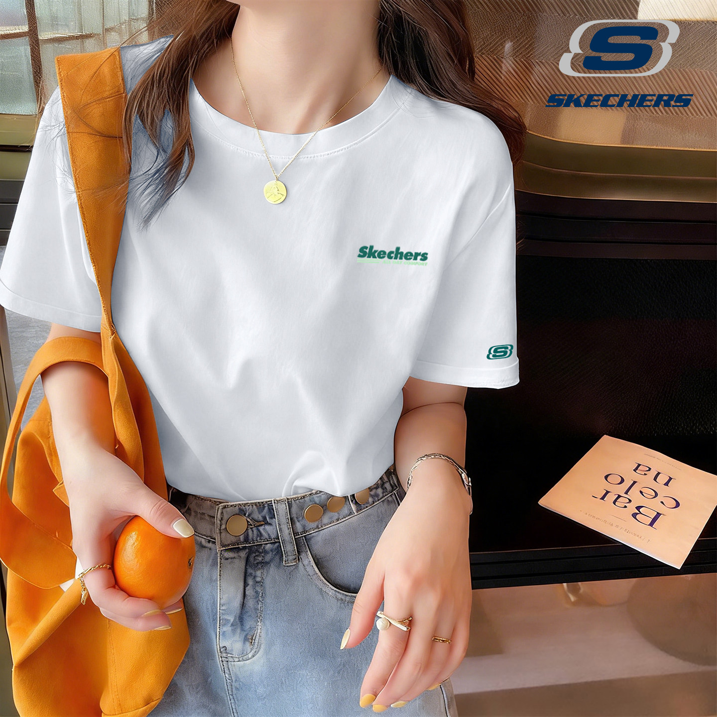 斯凯奇棉质短袖t恤女款2026夏季新款宽松休闲半袖棉T简约情侣上衣