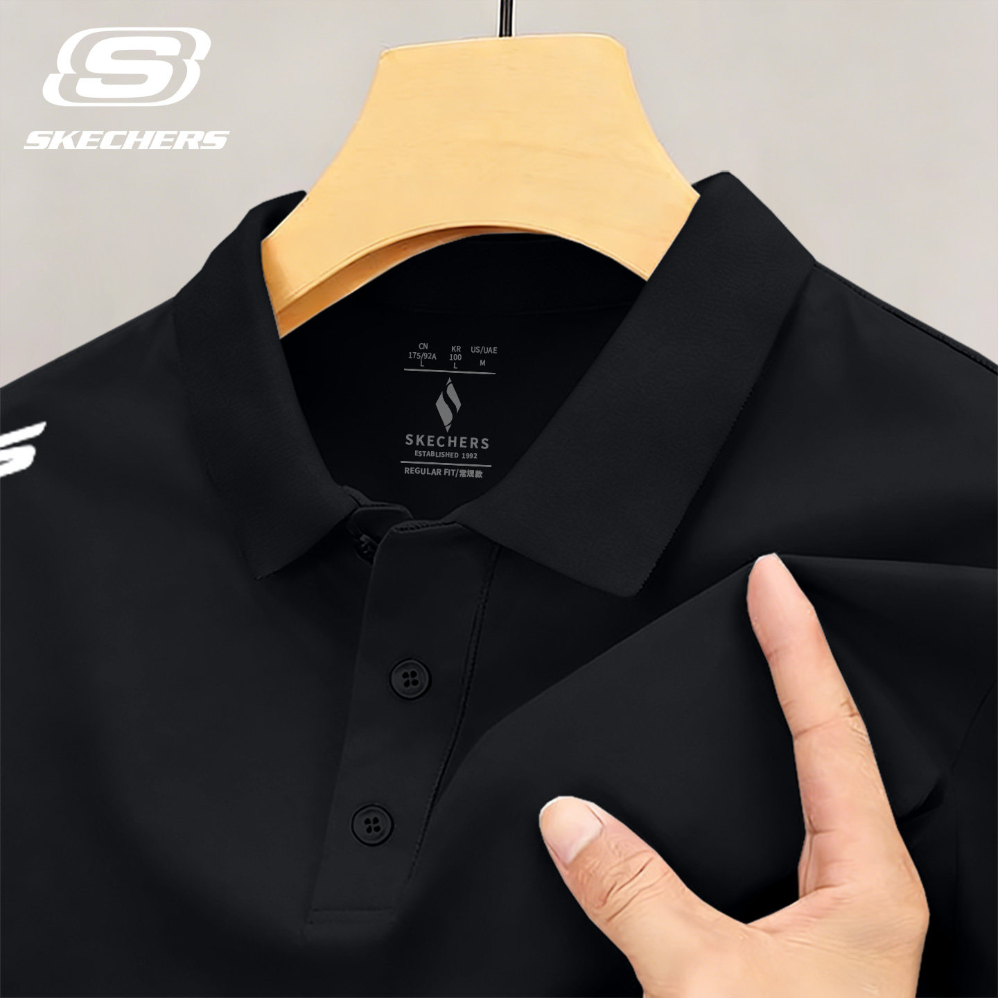 斯凯奇polo衫男士夏季有领衬衫半袖冰丝速干宽松商务翻领短袖t恤