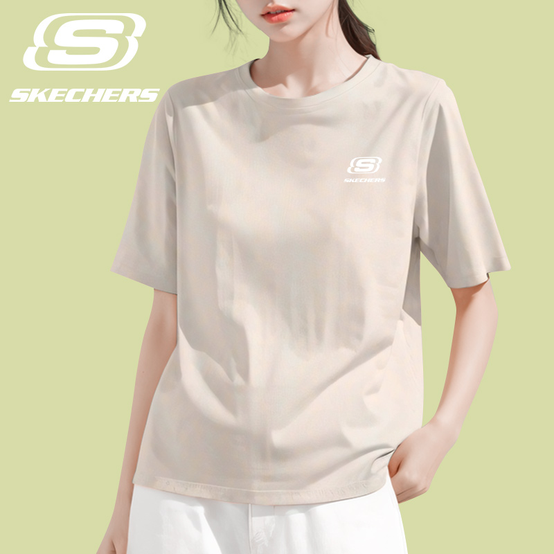 斯凯奇短袖女款T恤2025新款夏季宽松百搭简约休闲舒适透气运动服