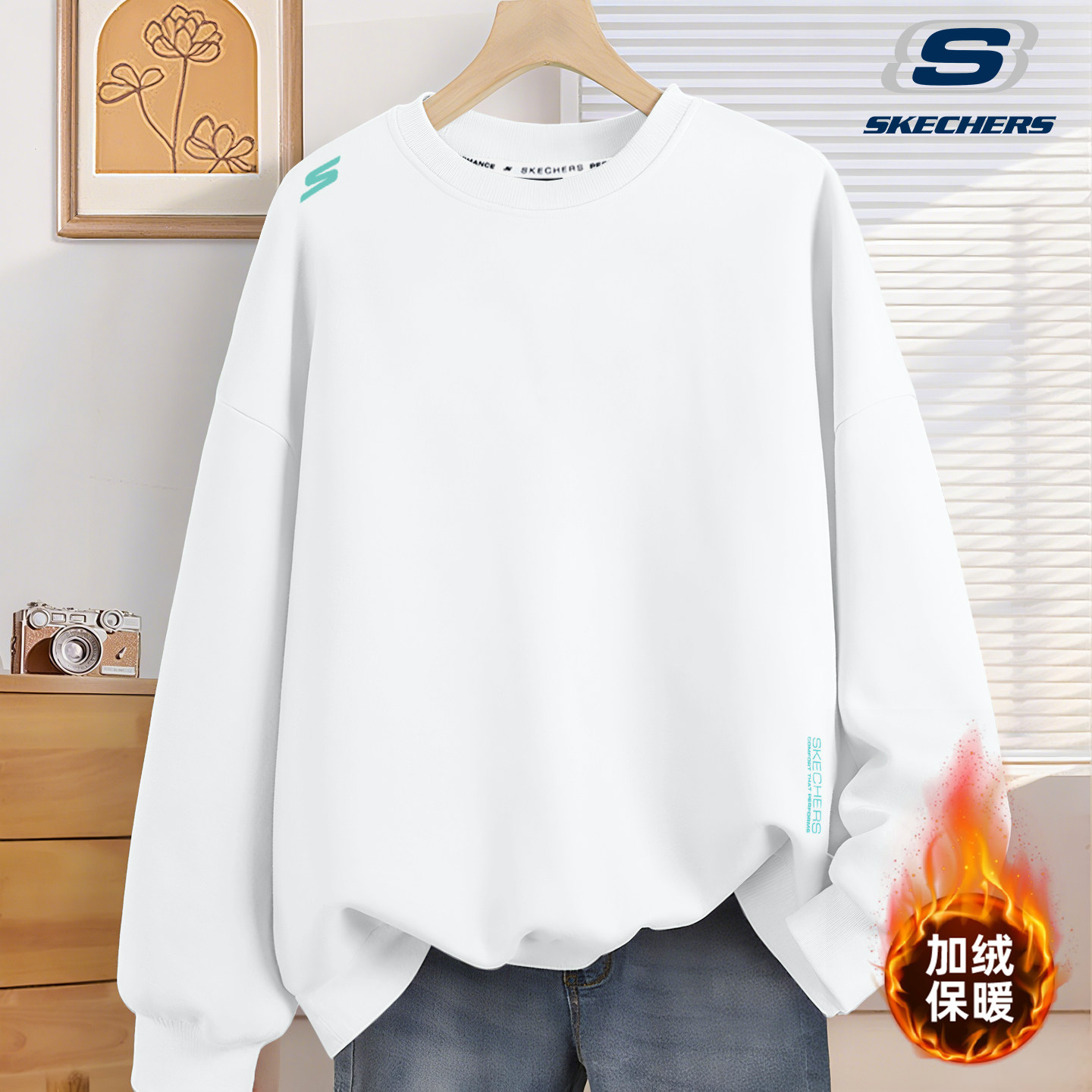 斯凯奇圆领卫衣女冬季加绒运动服