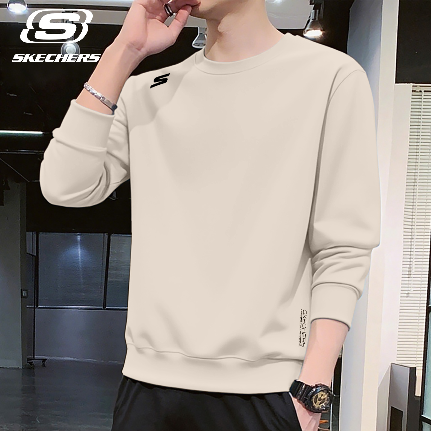 斯凯奇卫衣男秋冬季圆领长袖T恤