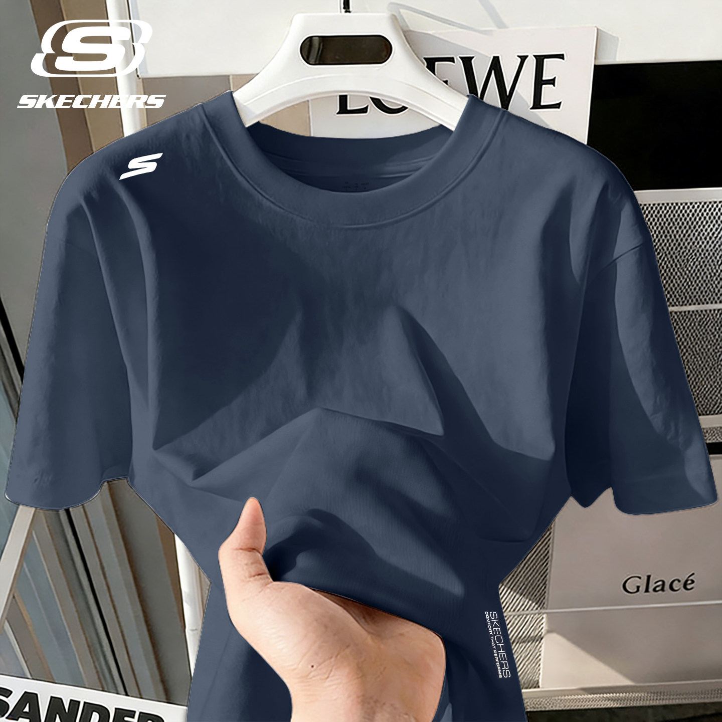 斯凯奇冰丝短袖t恤男女同款夏季休闲速干上衣健身透气运动服半袖