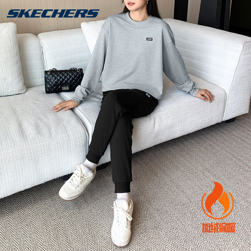 斯凯奇运动套装女士2025秋冬季款加绒加厚卫衣长裤宽松休闲两件套