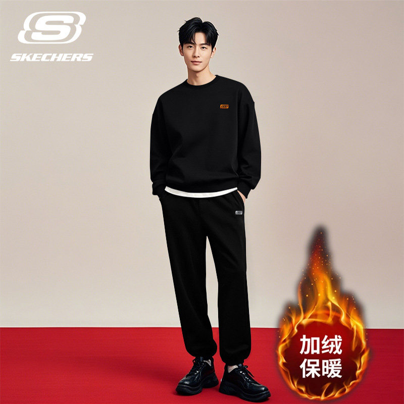 斯凯奇运动服套装男春夏季2026新款加绒保暖长袖卫衣卫裤休闲套装