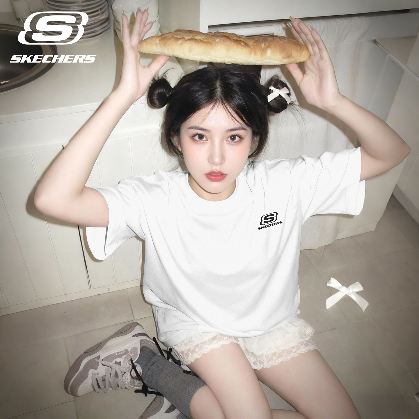 斯凯奇女士短袖T恤2026夏季新款纯棉透气百搭宽松显瘦休闲运动服