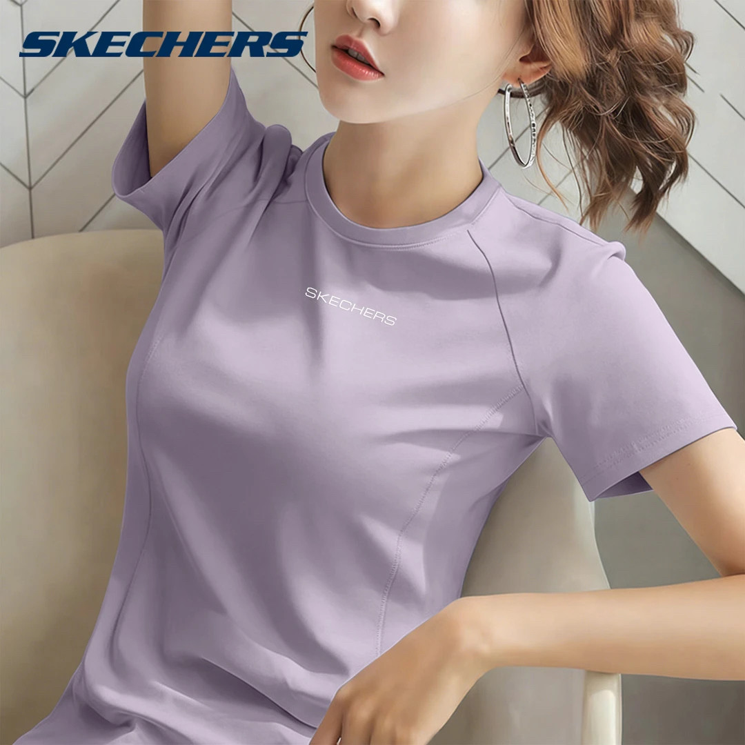 斯凯奇运动短袖T恤女士新款修身瑜伽服透气速干跑步训练健身上衣