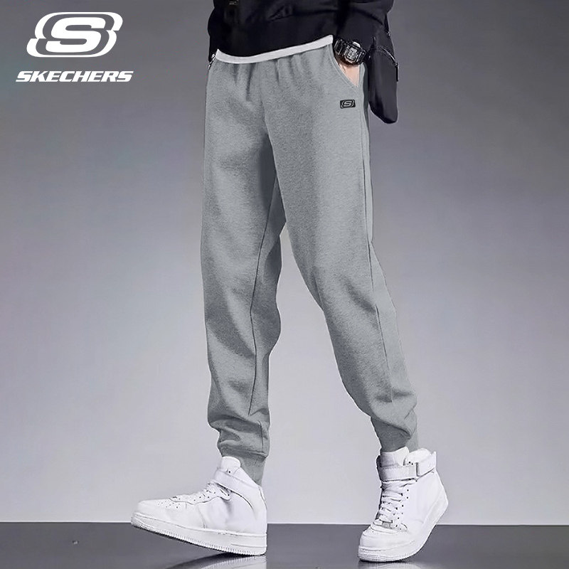 斯凯奇男裤运动裤男款2026秋季针织卫裤灰色百搭宽松束脚休闲长裤