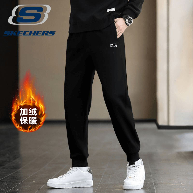 斯凯奇运动裤男款2025冬季新款针织加绒卫裤休闲百搭跑步长裤男裤