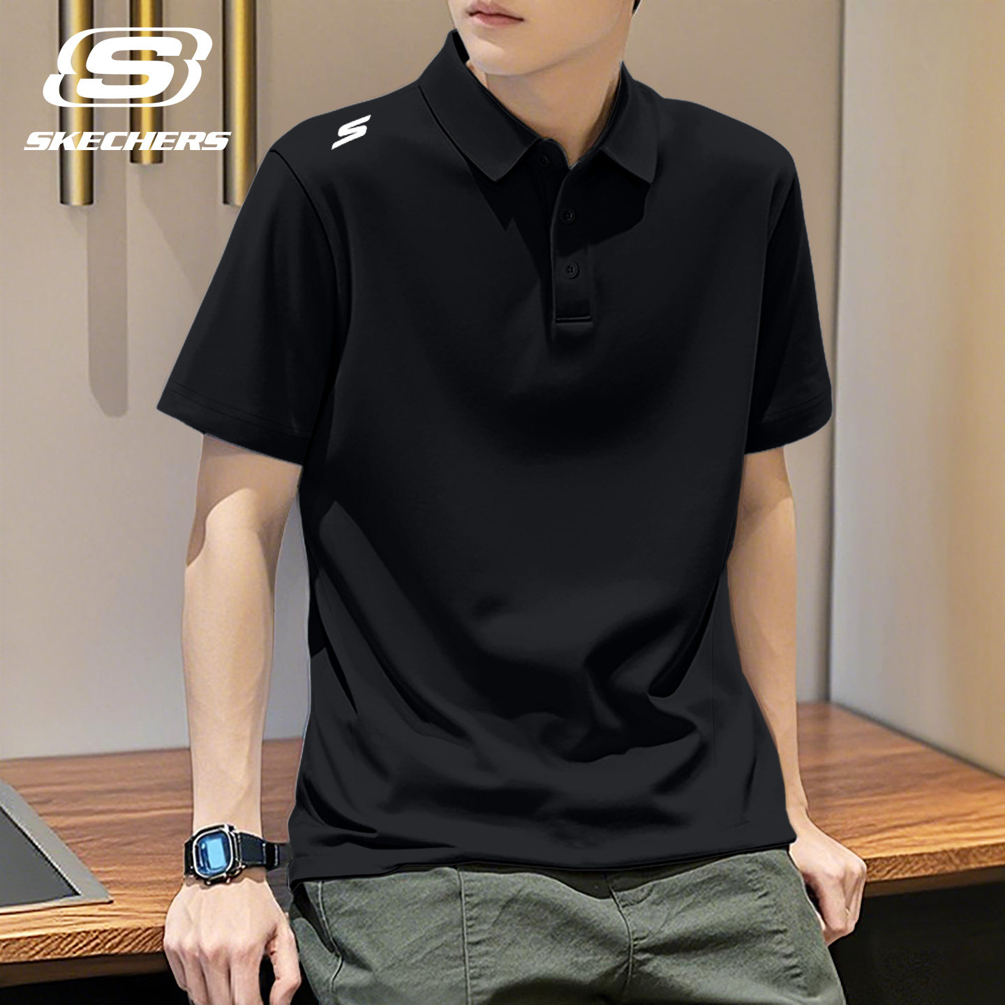 斯凯奇运动POLO衫男士2026夏季透气商务休闲短袖翻领速干T恤上衣