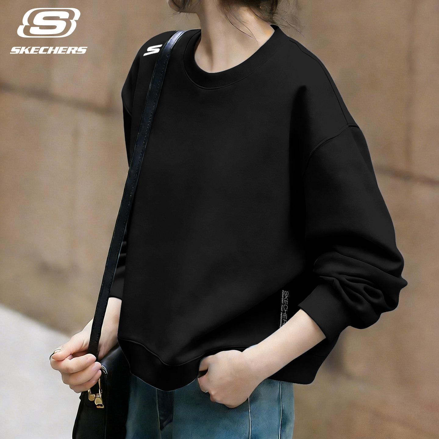 斯凯奇圆领运动卫衣女款春季新款长袖T恤加厚宽松慵懒风显瘦上衣