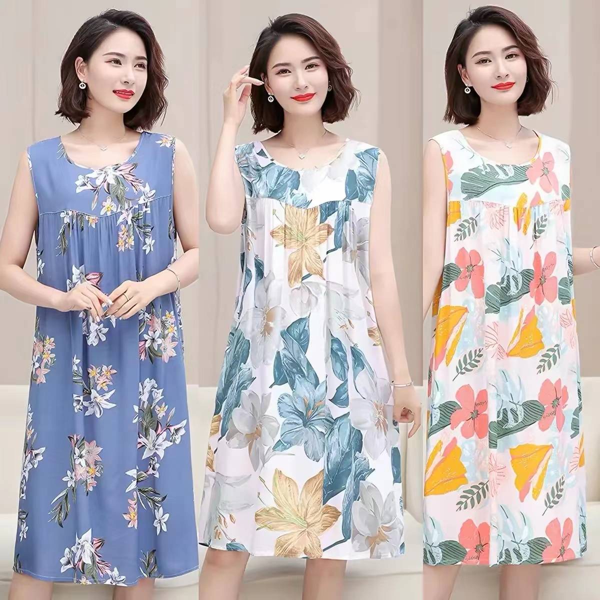 棉绸妈妈装连衣裙夏季薄款宽松