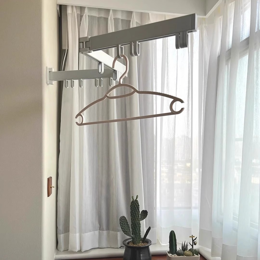 可折叠晾衣架阳台家用伸缩晾衣杆晒被子神器隐形晒衣服架子壁挂式