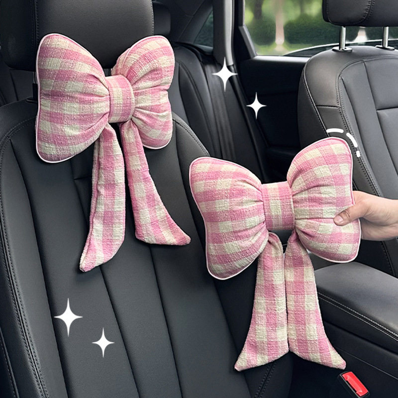 汽车头枕护颈枕可爱蝴蝶结车用座椅护腰靠枕靠垫主驾车载装饰腰靠