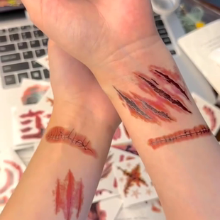 伤疤纹身贴伤痕缝线伤口纹身贴彩色逼真伤妆容贴男女款个性贴纸