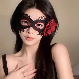 纯欲系黑色花朵半脸面具女生眼罩蕾丝面罩cos晚会假面舞会装扮女