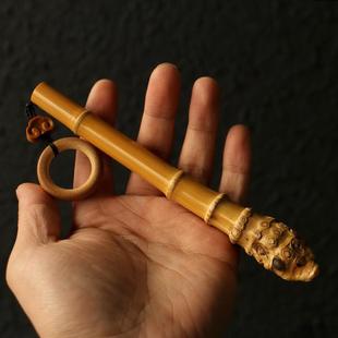 精品纯手工精磨天然满钉实心竹手把件竹根雕玉竹把玩竹节棍小手棍