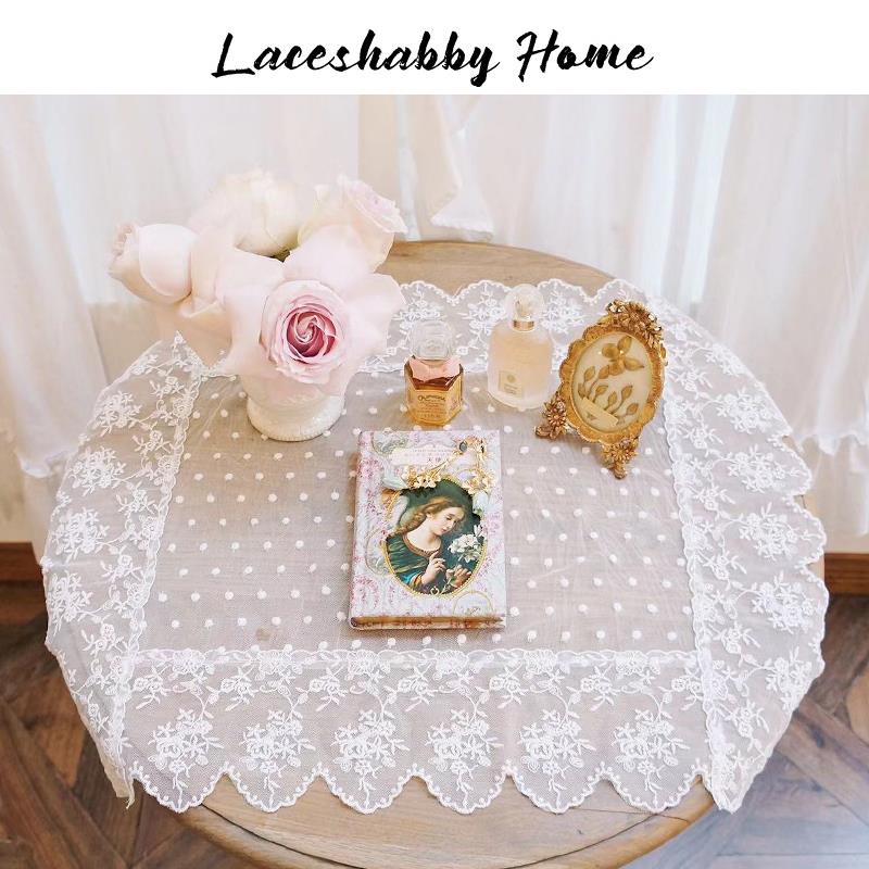 LACESHABBY新款定制复古波点绣花蕾丝小清新桌旗桌布防尘盖巾
