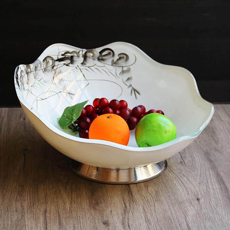 高端玻璃刺身盘斜口花边自助餐水果沙拉碗菜盘海鲜姿造三文鱼拼盘