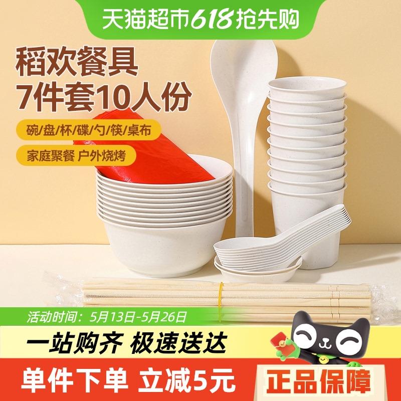 美丽雅 一次性碗筷套装10人份 碗筷杯勺碟盘桌布户外露营野餐餐具