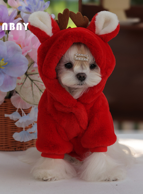 安贝妮秋冬季保暖红色宠物衣服幼犬小型犬雪纳瑞比熊圣诞节日外套