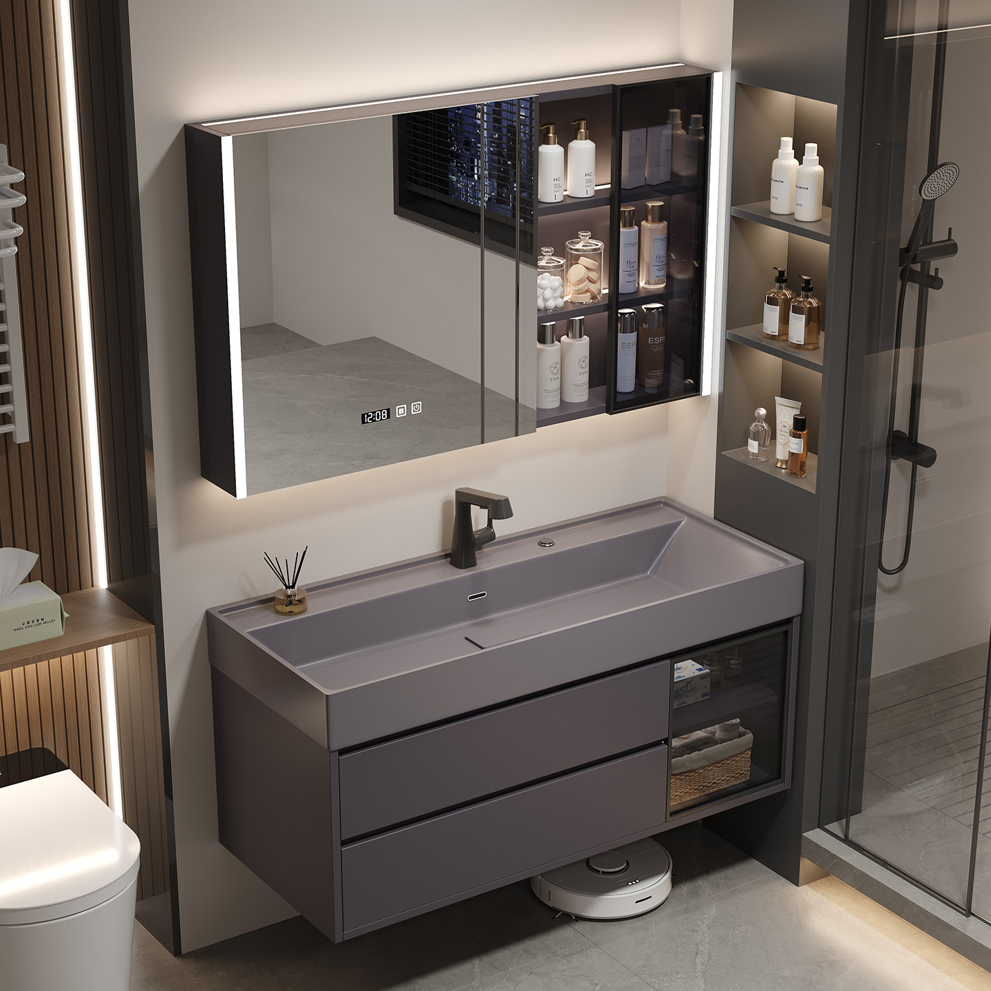 现代智能蜂窝铝浴室柜组合微晶石一体盆卫生间洗漱洗手台卫浴套装