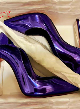 辣妹镭射紫色CL Hot Chick弧形波浪黑色13cm高跟鞋细跟尖头鞋御姐