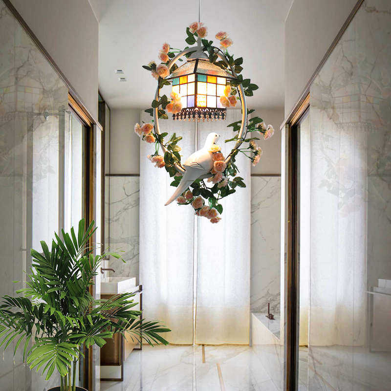 全光谱护眼美式入户玄关门厅灯小鸟吊灯田园餐厅走廊过道楼梯间,家装灯饰光源,床头/玄关/吧台/过道吊灯,淘宝优惠券,粉丝福利购,淘宝优惠卷