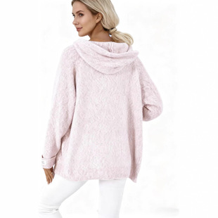 2026 women跨境外贸欧美女装秋冬连帽抽绳毛衣拉链针织衫开衫外套