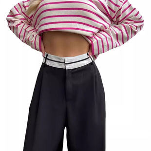 显瘦休闲长裤 women 纯色时尚 新款 小众设计感 clothes外贸欧美春季