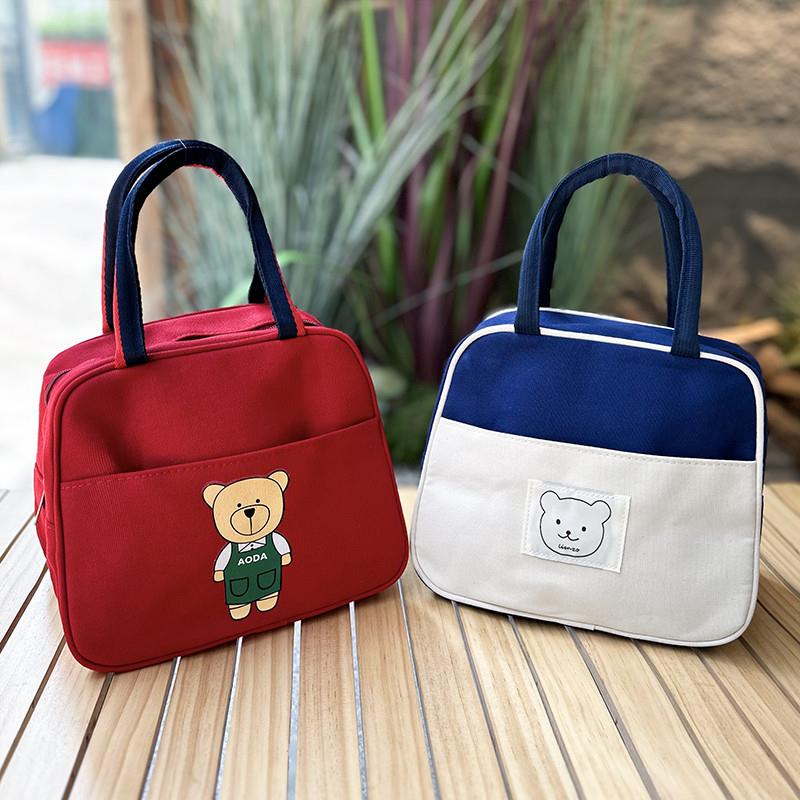 新款饭盒袋手提袋子帆布便当包学生上班族通勤带饭包大容量手拎包