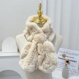 獭兔皮草围巾韩版荷叶边毛双面木耳边毛围脖冬编织百搭保暖脖套女
