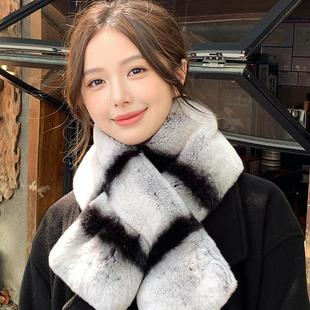 獭兔皮草围巾天鹅绒级整皮真毛女秋冬韩版双面青紫蓝加厚保暖
