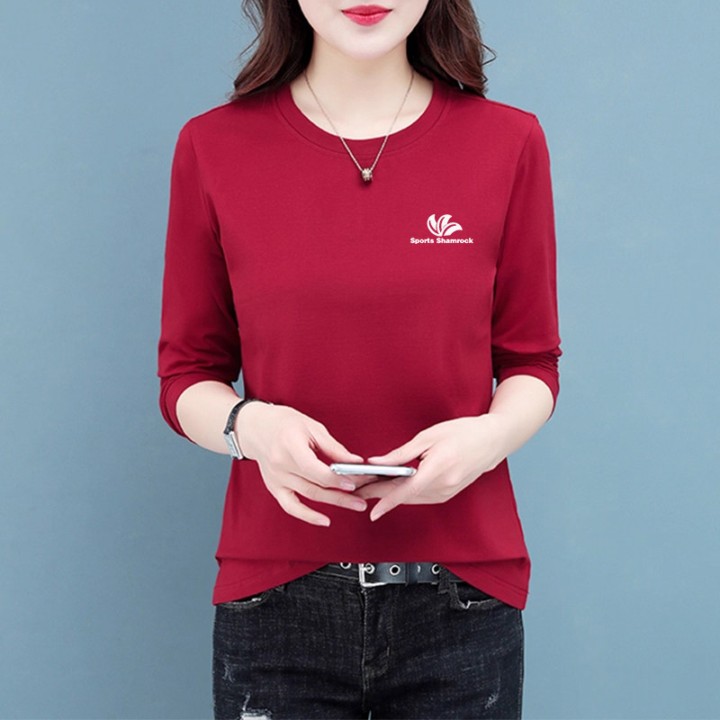 奥莱品牌时尚纯棉长袖T恤女2025春秋新款宽松打底衫大码圆领上衣t