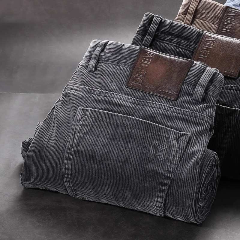 法国高端品牌纯棉灯芯绒休闲裤男直筒秋冬厚款水洗做旧灰色长裤子,男装,休闲裤,淘宝优惠券,粉丝福利购,淘宝优惠卷