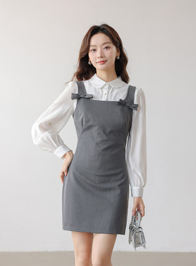 CLUB NEWS法式甜美蝴蝶结显瘦百搭方领吊带裙子设计感A字连衣裙