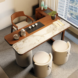 新中式实木岩板茶台阳台茶桌椅组合2024新款功夫茶几小型现代简约