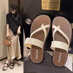 交叉带套趾拖鞋 女2024夏季 新款 休闲百搭外穿复古软底舒适沙滩拖鞋