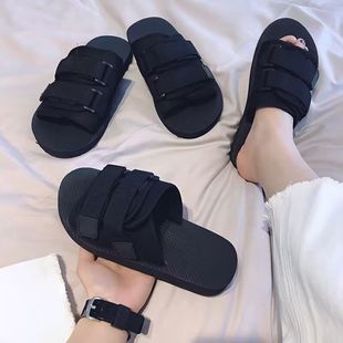 外穿凉拖平底一字拖男 夏季 拖鞋 魔术贴情侣拖鞋 室外防滑越南沙滩鞋